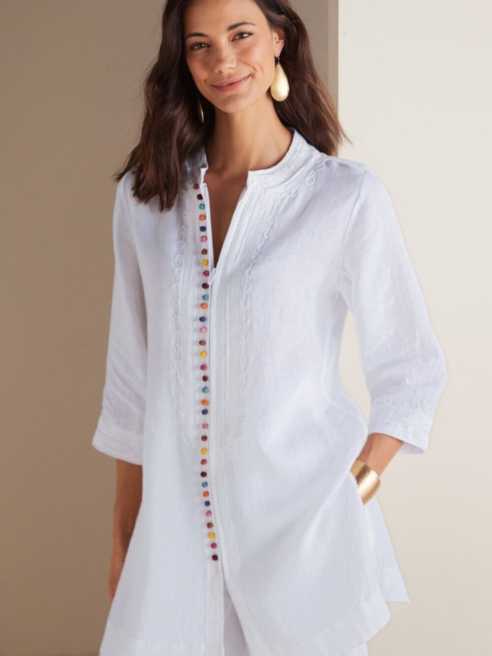 Soft Surroundings White Linen Zip Front Tunic Size Small